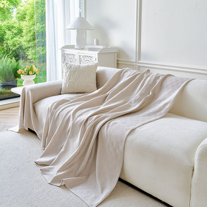 Cooling Ice Silk Soft Sofa Cover Blanket, Woven Geometric Textured Modern Couch Cover
