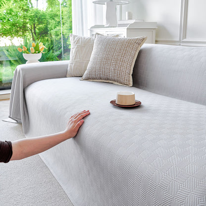 Cooling Ice Silk Soft Sofa Cover Blanket, Woven Geometric Textured Modern Couch Cover