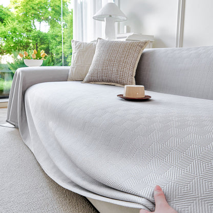 Cooling Ice Silk Soft Sofa Cover Blanket, Woven Geometric Textured Modern Couch Cover