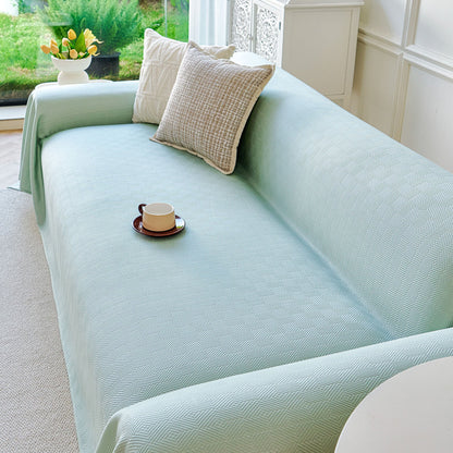 Cooling Ice Silk Soft Sofa Cover Blanket, Woven Geometric Textured Modern Couch Cover