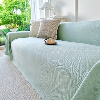 Cooling Ice Silk Soft Sofa Cover Blanket, Woven Geometric Textured Modern Couch Cover