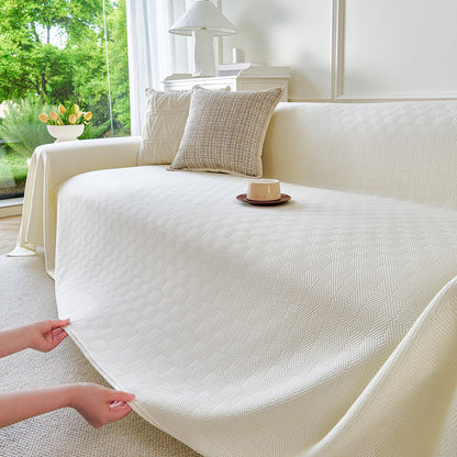 Cooling Ice Silk Soft Sofa Cover Blanket, Woven Geometric Textured Modern Couch Cover