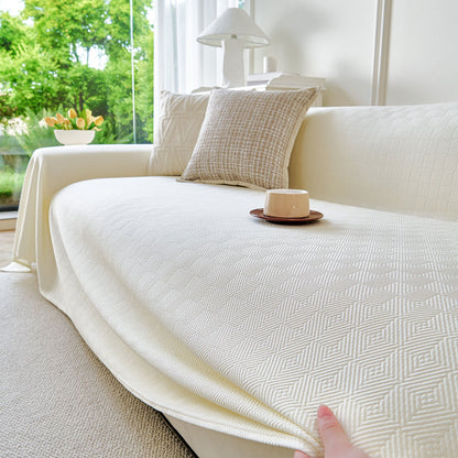 Cooling Ice Silk Soft Sofa Cover Blanket, Woven Geometric Textured Modern Couch Cover