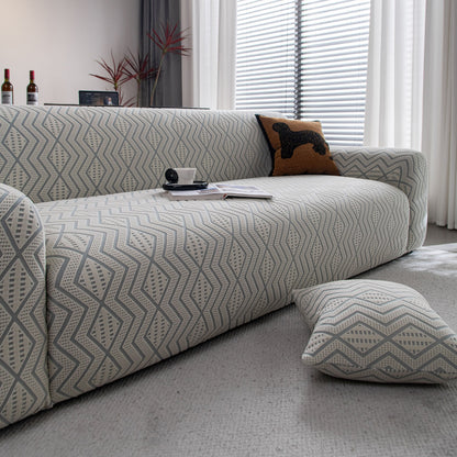 Modern Geometric Jacquard Sofa Slipcover, High Stretch 1-Piece Textured Couch Cover