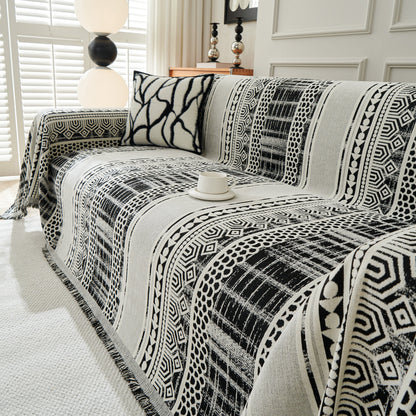 Chenille Sofa Cover Throw Blanket, Boho Geometric Scratch Proof Couch Protector
