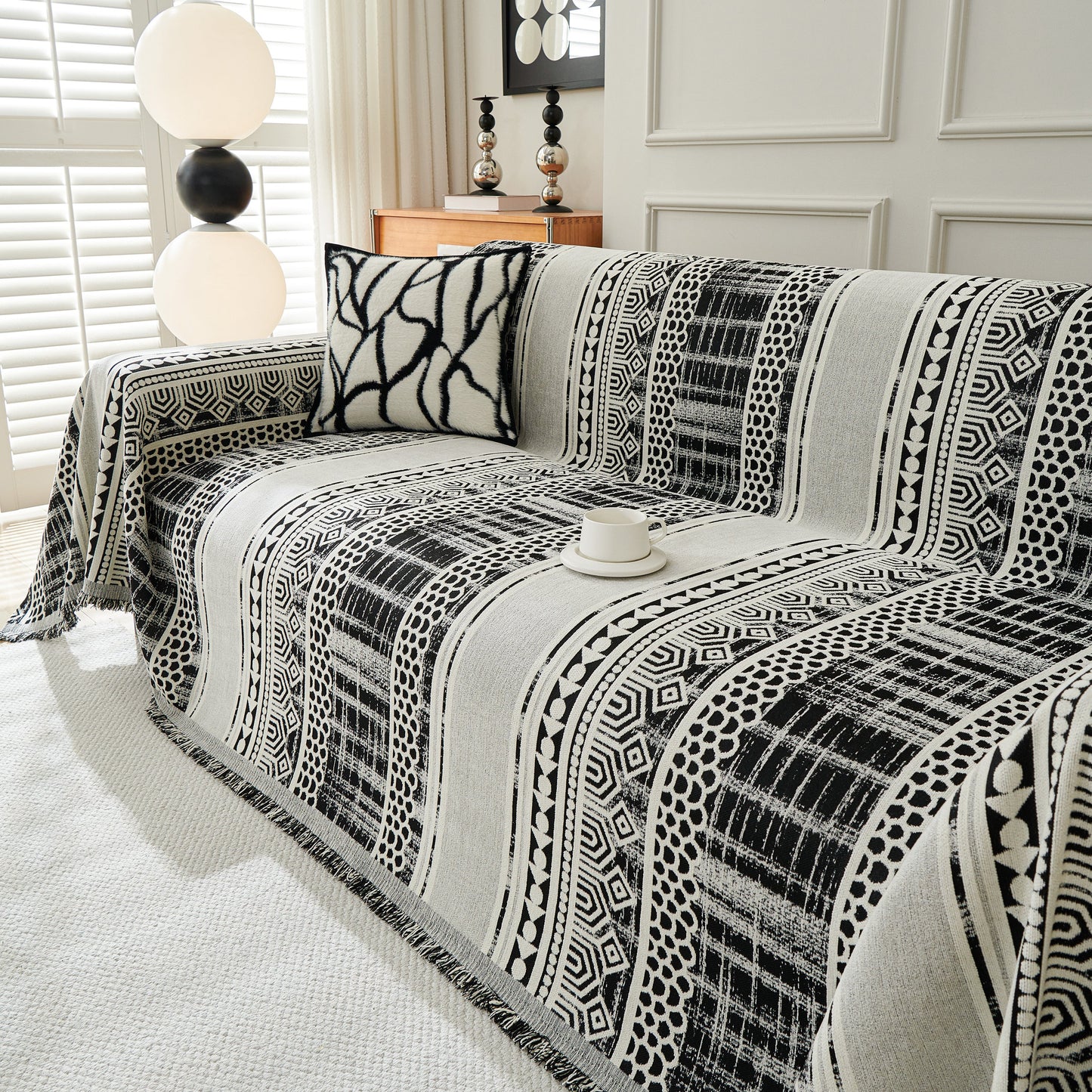 Chenille Sofa Cover Throw Blanket, Boho Geometric Scratch Proof Couch Protector
