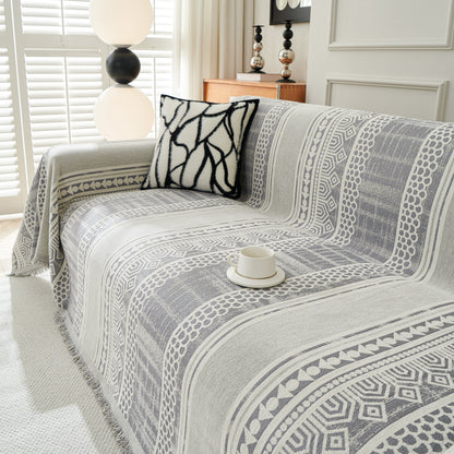 Chenille Sofa Cover Throw Blanket, Boho Geometric Scratch Proof Couch Protector