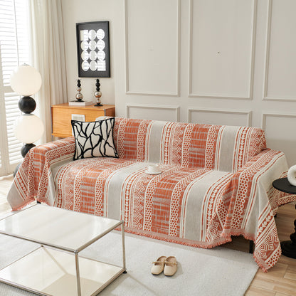 Chenille Sofa Cover Throw Blanket, Boho Geometric Scratch Proof Couch Protector