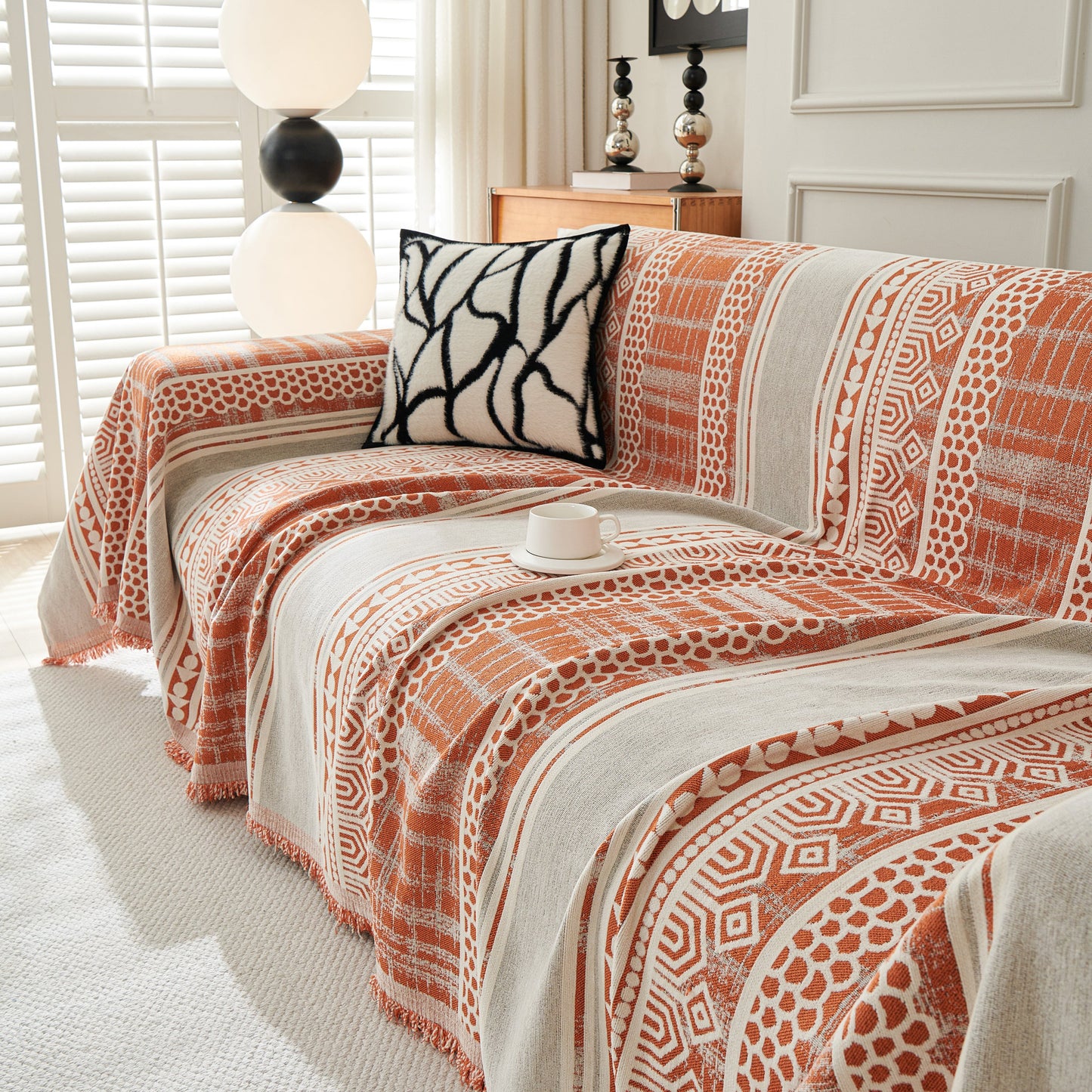 Chenille Sofa Cover Throw Blanket, Boho Geometric Scratch Proof Couch Protector