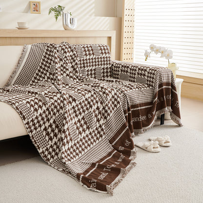 Chenille Houndstooth Couch Cover, Chaise Lounge Blanket Cover, Sectional Couch Scratch Protector