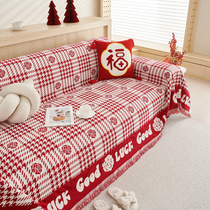 Chenille Houndstooth Sofa Throw Cover, Scratch Proof Cozy Throw Blankets for Couch
