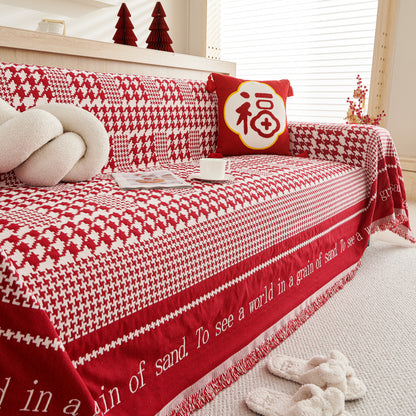 Chenille Houndstooth Couch Cover, Chaise Lounge Blanket Cover, Sectional Couch Scratch Protector
