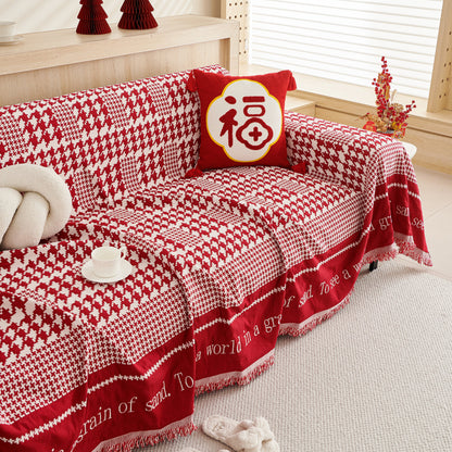 Chenille Houndstooth Couch Cover, Chaise Lounge Blanket Cover, Sectional Couch Scratch Protector