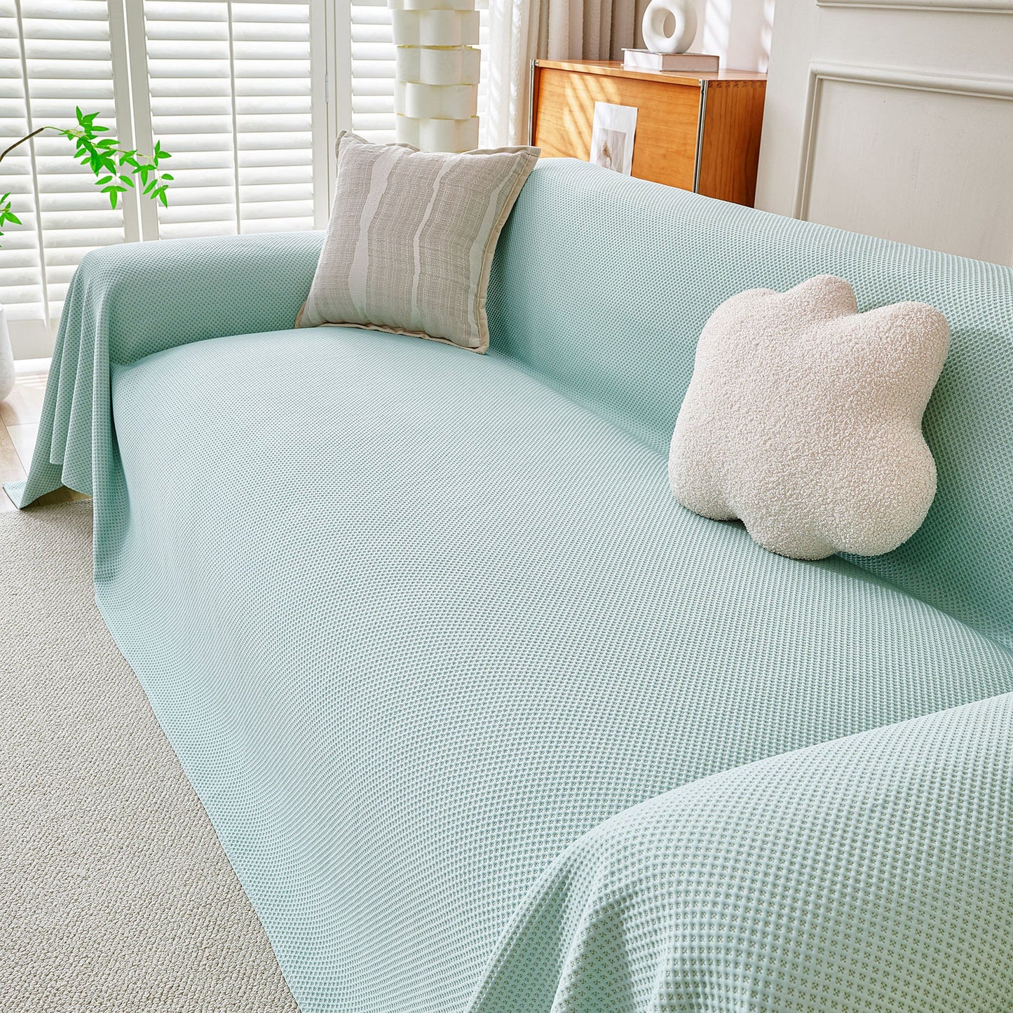 Cooling Ice Silk Knit Couch Cover, Breathable Pet Friendly Soft Throw Cover for Sofas