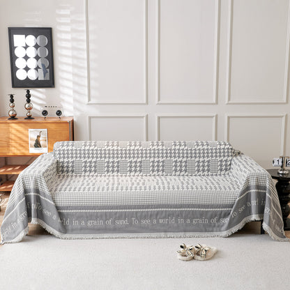 Chenille Houndstooth Couch Cover, Chaise Lounge Blanket Cover, Sectional Couch Scratch Protector