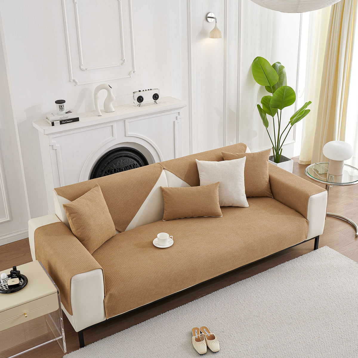 Water-Resistant Waffle Textured Sofa Cover, Non-Slip Couch Protector for Pets & Kids