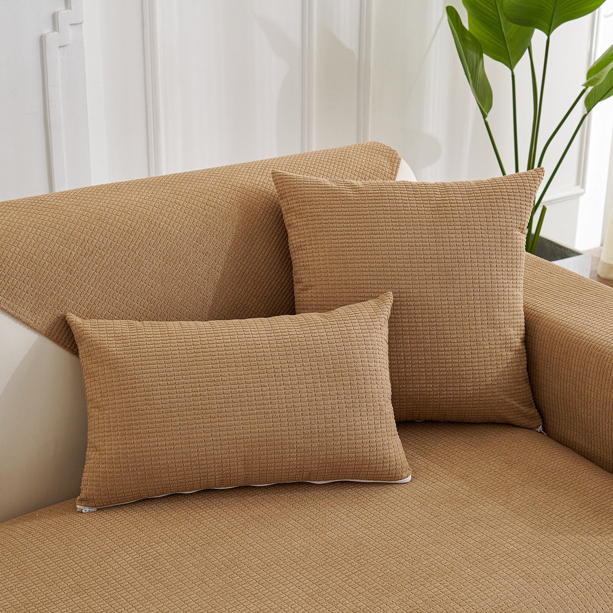 Water-Resistant Waffle Textured Sofa Cover, Non-Slip Couch Protector for Pets & Kids