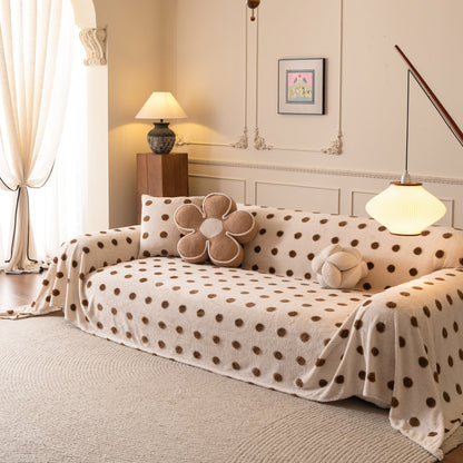 Plush Fleece Sofa Cover Throw, Soft Textured Polka Dot Couch Protector Blanket for Pets