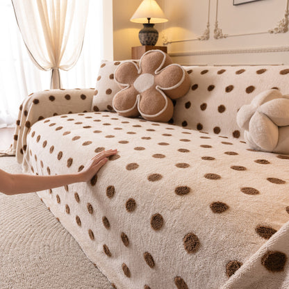 Plush Fleece Sofa Cover Throw, Soft Textured Polka Dot Couch Protector Blanket for Pets