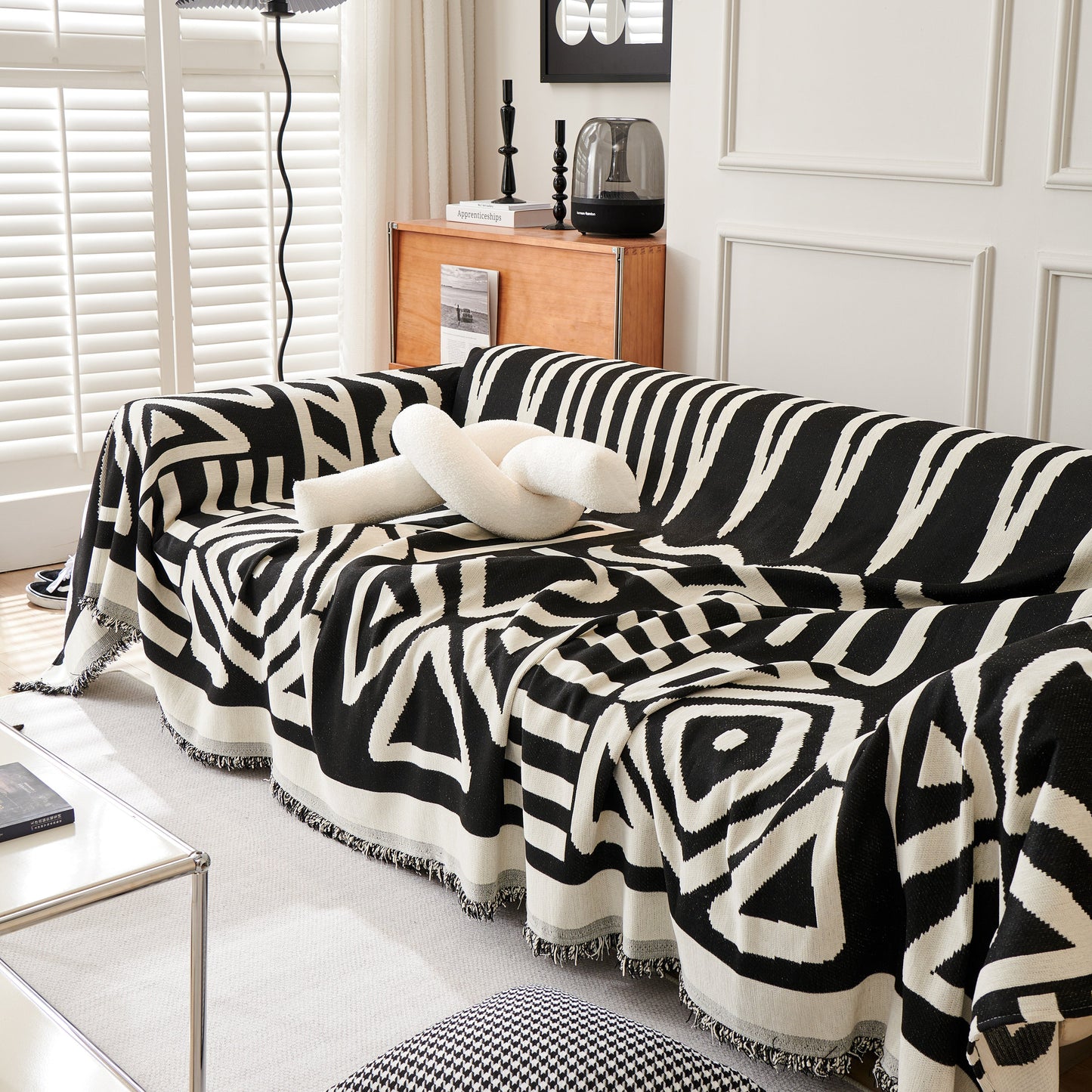 Chenille Geometric Sofa Throw Blanket, Boho Washable Furniture Throw Covers for Sofa