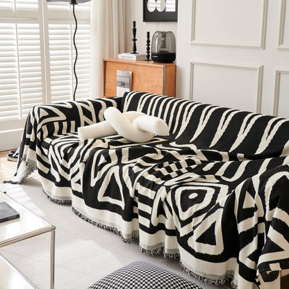 Chenille Geometric Sofa Throw Blanket, Boho Washable Furniture Throw Covers for Sofa