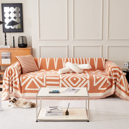 Chenille Geometric Sofa Throw Blanket, Boho Washable Furniture Throw Covers for Sofa