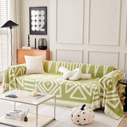 Chenille Geometric Sofa Throw Blanket, Boho Washable Furniture Throw Covers for Sofa