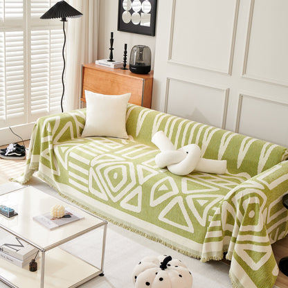 Chenille Geometric Sofa Throw Blanket, Boho Washable Furniture Throw Covers for Sofa