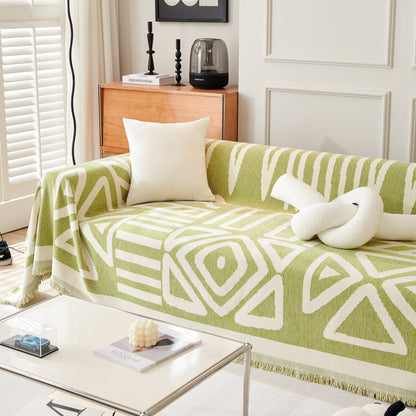 Chenille Geometric Sofa Throw Blanket, Boho Washable Furniture Throw Covers for Sofa