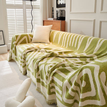 Chenille Geometric Sofa Throw Blanket, Boho Washable Furniture Throw Covers for Sofa