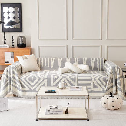 Chenille Geometric Sofa Throw Blanket, Boho Washable Furniture Throw Covers for Sofa
