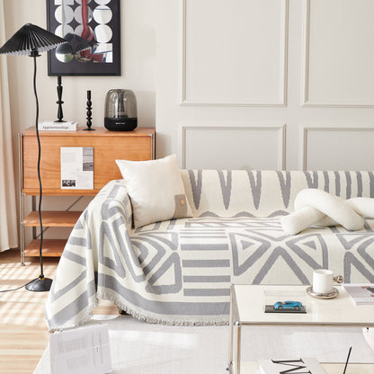 Chenille Geometric Sofa Throw Blanket, Boho Washable Furniture Throw Covers for Sofa
