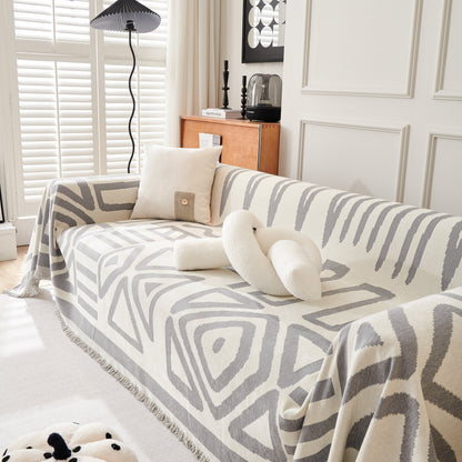 Chenille Geometric Sofa Throw Blanket, Boho Washable Furniture Throw Covers for Sofa