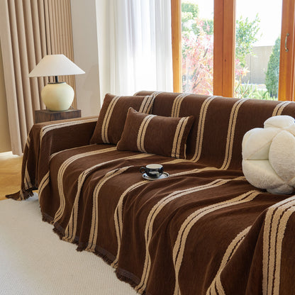 Textural Striped Chenille Sofa Covers, Boho Washable Decor Sofa Blankets Covers