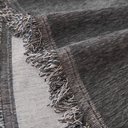 Solid Color Chenille Sofa Throw Blanket, Cozy & Easy Care Fringed Furniture Protector