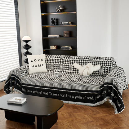 Chenille Houndstooth Couch Cover, Chaise Lounge Blanket Cover, Sectional Couch Scratch Protector