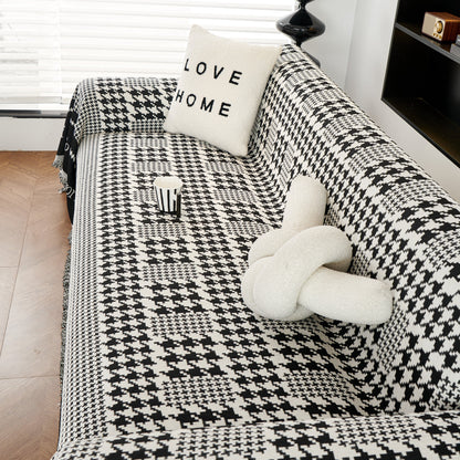Chenille Houndstooth Couch Cover, Chaise Lounge Blanket Cover, Sectional Couch Scratch Protector