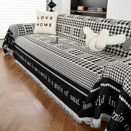 Chenille Houndstooth Couch Cover, Chaise Lounge Blanket Cover, Sectional Couch Scratch Protector
