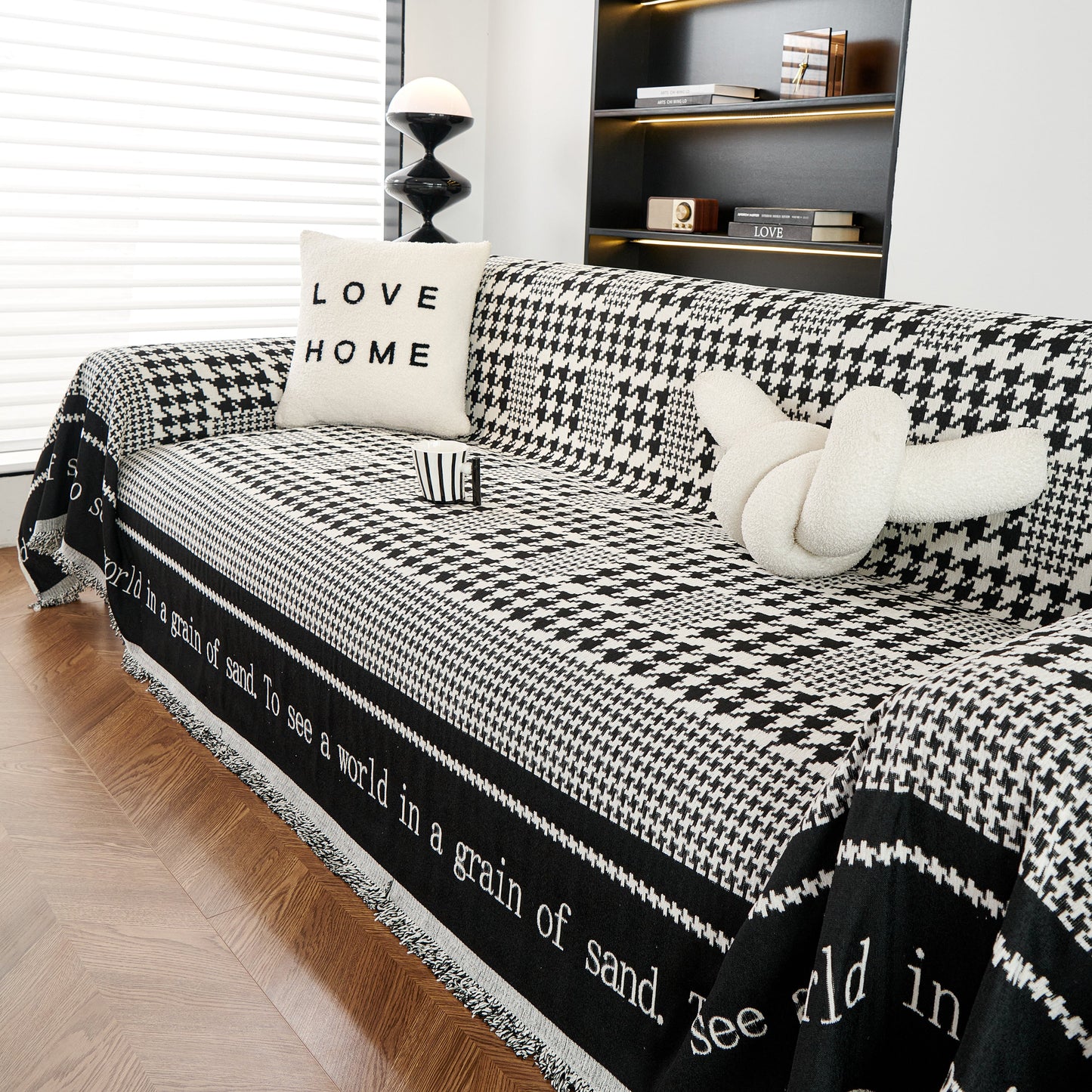 Chenille Houndstooth Couch Cover, Chaise Lounge Blanket Cover, Sectional Couch Scratch Protector