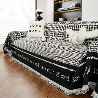 Chenille Houndstooth Couch Cover, Chaise Lounge Blanket Cover, Sectional Couch Scratch Protector