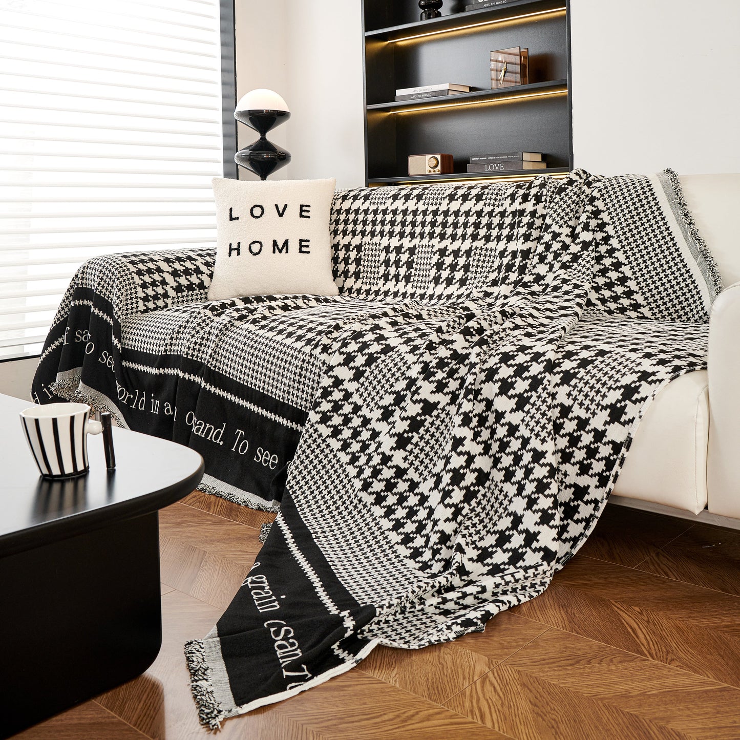 Chenille Houndstooth Couch Cover, Chaise Lounge Blanket Cover, Sectional Couch Scratch Protector