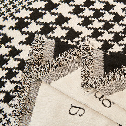 Chenille Houndstooth Couch Cover, Chaise Lounge Blanket Cover, Sectional Couch Scratch Protector