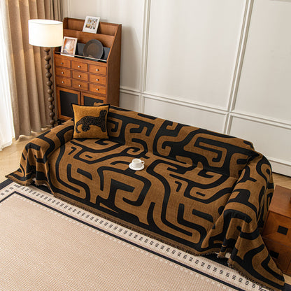 Modern Boho Chenille Sofa Cover Throw Blanket, Abstract Geometric Pattern Couch Cover
