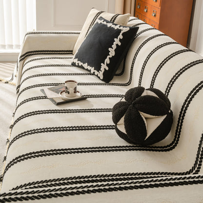 Boho Couch Throw Blanket with Textured Stripes, Sofa Cover for Living Room Decor