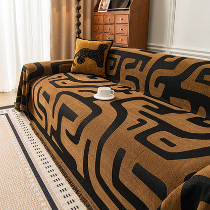 Modern Boho Chenille Sofa Cover Throw Blanket, Abstract Geometric Pattern Couch Cover