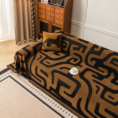 Modern Boho Chenille Sofa Cover Throw Blanket, Abstract Geometric Pattern Couch Cover