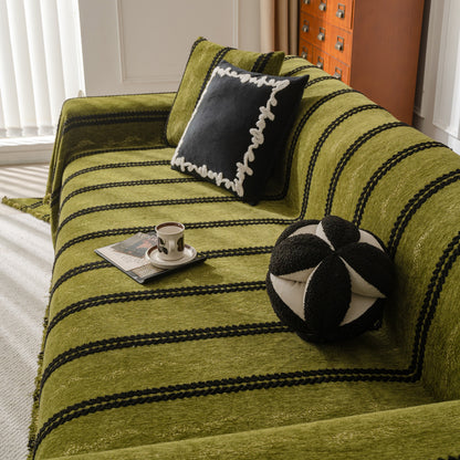 Boho Couch Throw Blanket with Textured Stripes, Sofa Cover for Living Room Decor