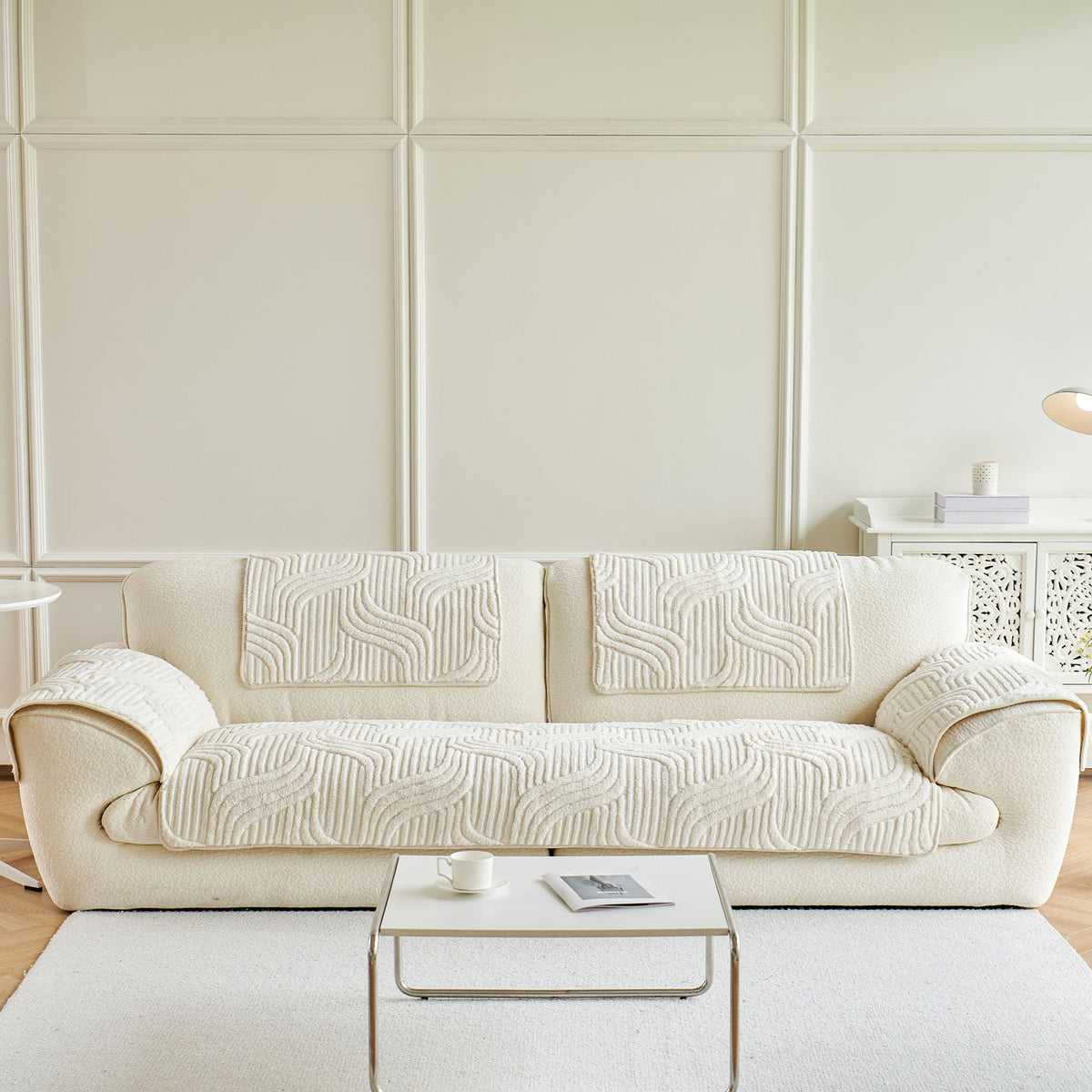 Luxury Plush Non-Slip Sofa Covers, Soft Fuzzy Embossed Sofa Topper & Seat Covers