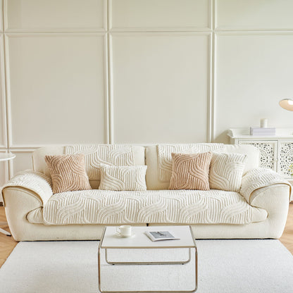 Luxury Plush Non-Slip Sofa Covers, Soft Fuzzy Embossed Sofa Topper & Seat Covers