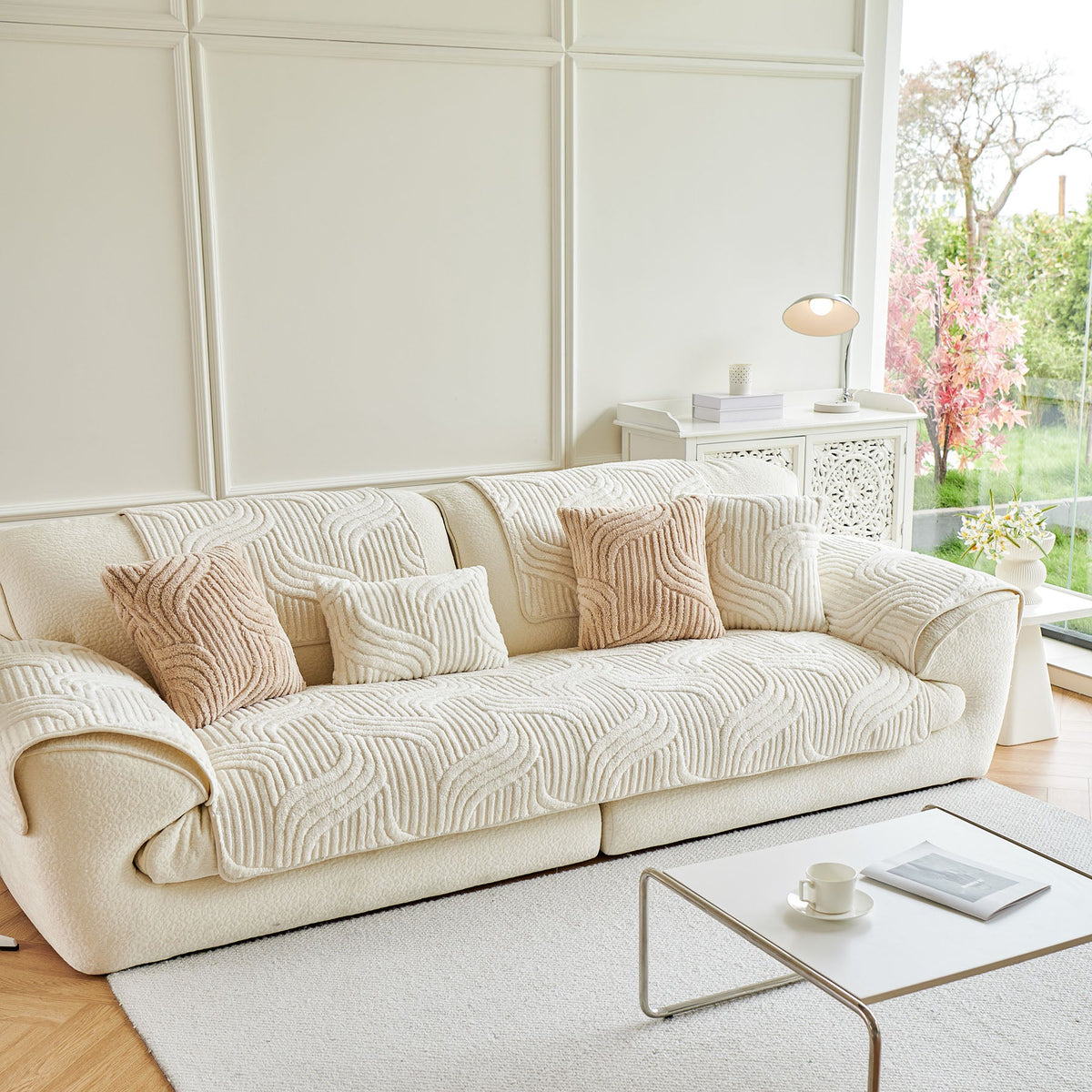 Luxury Plush Non-Slip Sofa Covers, Soft Fuzzy Embossed Sofa Topper & Seat Covers